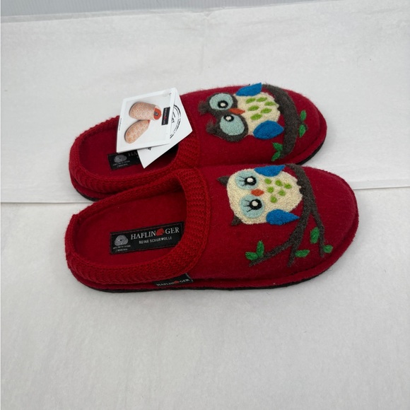 HAFLINGER AR OLIVIA Red Boiled Wool Slippers Owl 37/6 - Picture 2 of 6
